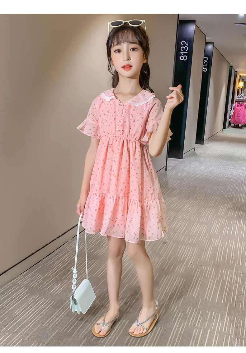 2021 Summer New Girl Princess Dress Medium and Big Children Doll Collar Chiffon Dress Internet Celebrity Summer Dress