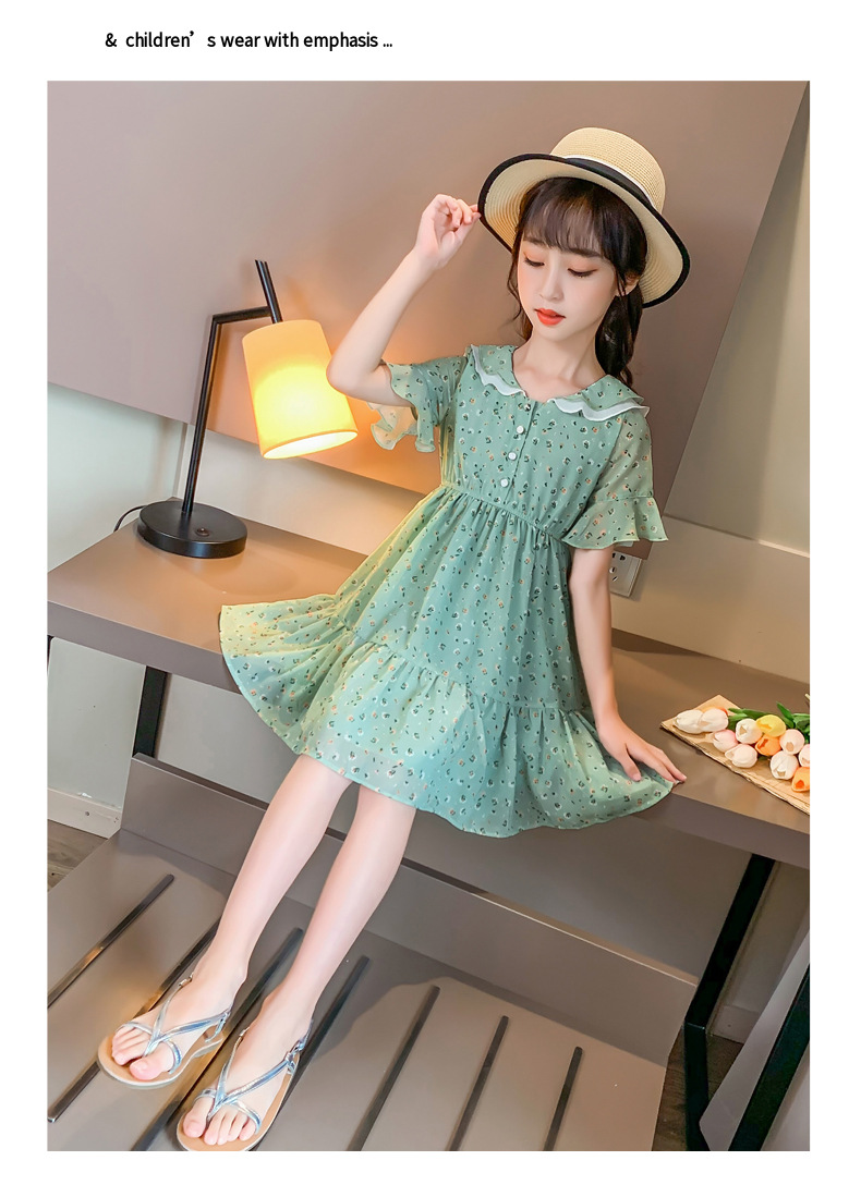 2021 Summer New Girl Princess Dress Medium and Big Children Doll Collar Chiffon Dress Internet Celebrity Summer Dress