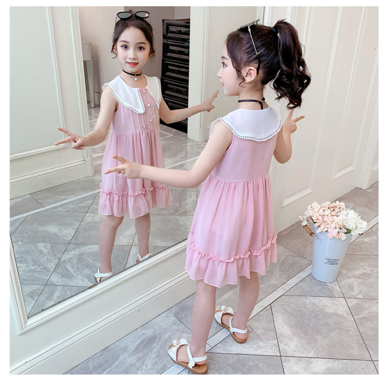 2021 Summer New Girl Princess Dress Medium and Big Children Doll Collar Chiffon Dress Internet Celebrity Summer Dress