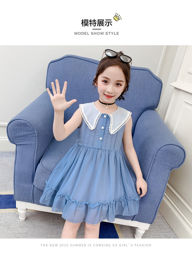 2021 Summer New Girl Princess Dress Medium and Big Children Doll Collar Chiffon Dress Internet Celebrity Summer Dress