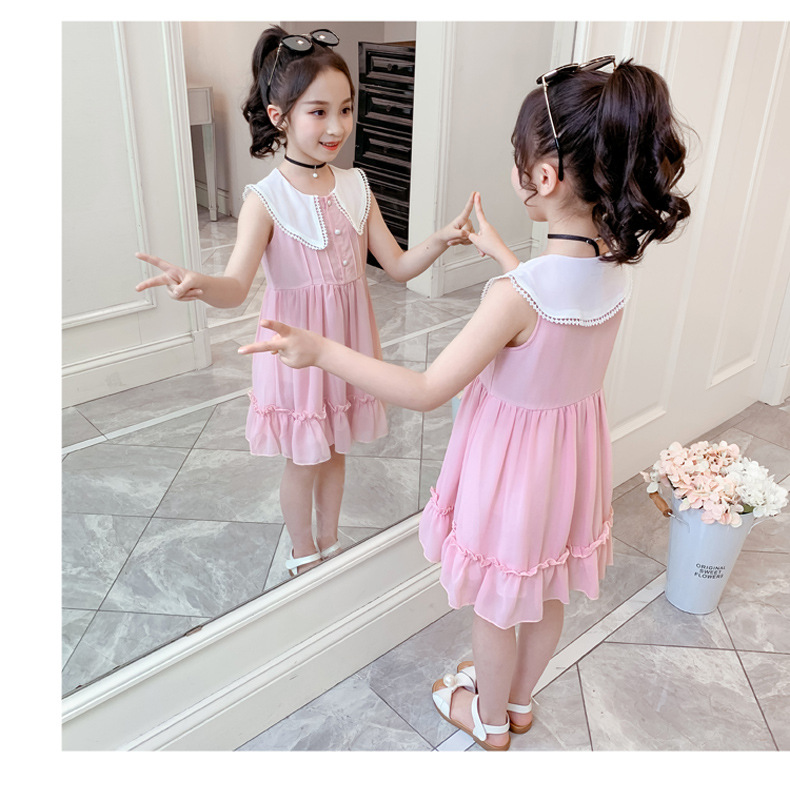 2021 Summer New Girl Princess Dress Medium and Big Children Doll Collar Chiffon Dress Internet Celebrity Summer Dress