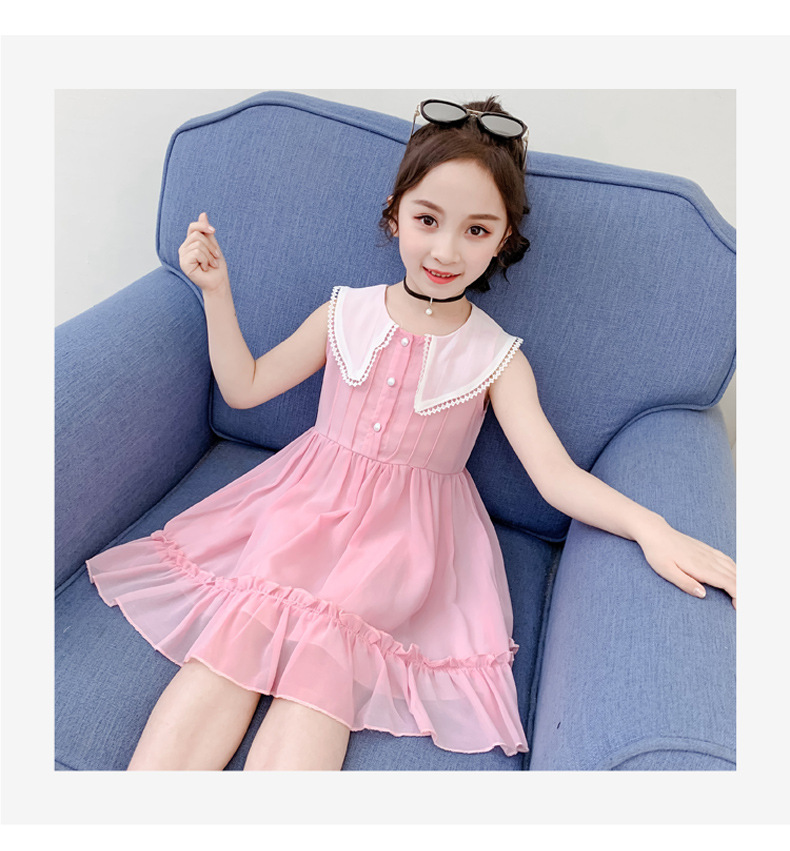 2021 Summer New Girl Princess Dress Medium and Big Children Doll Collar Chiffon Dress Internet Celebrity Summer Dress