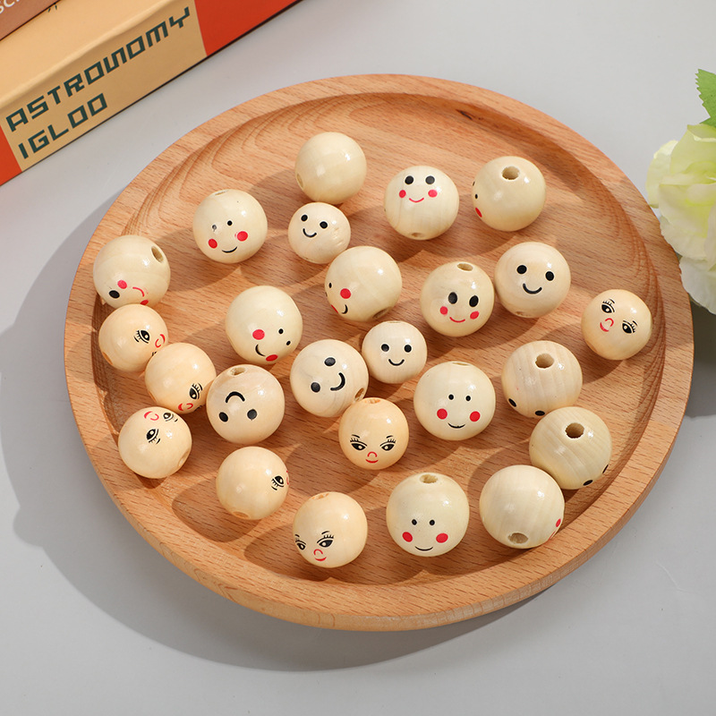 DIY Children's Ornaments Accessories Wood Color Smiley Face Wooden Bead Men and Women Doll Head Wood Bead Accessories