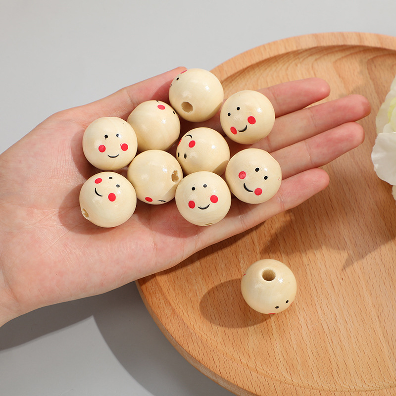 DIY Children's Ornaments Accessories Wood Color Smiley Face Wooden Bead Men and Women Doll Head Wood Bead Accessories