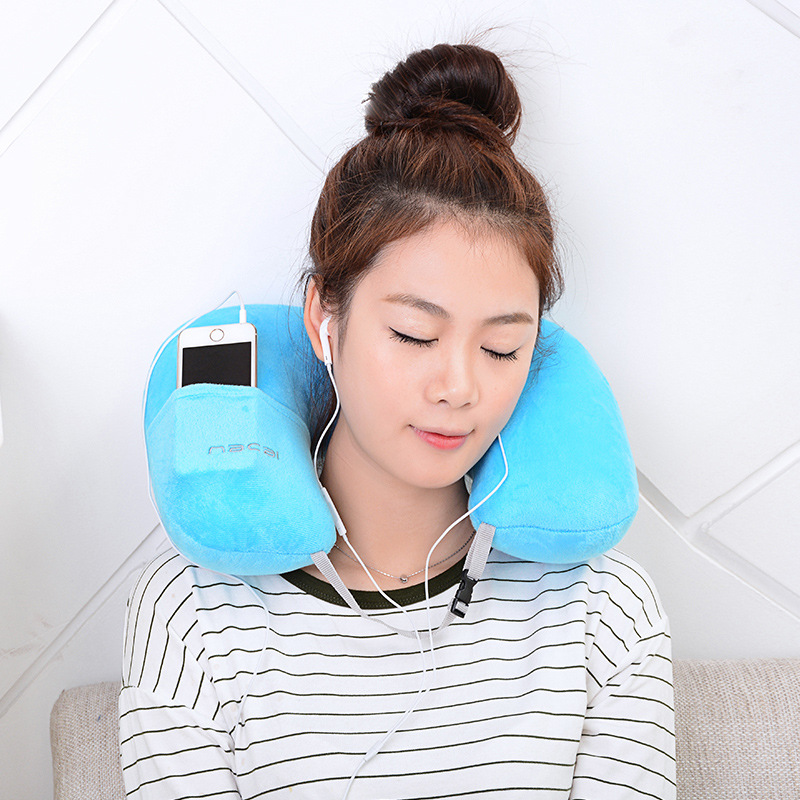 NACAI Candy Color U-Shape Pillow Airplane Portable Inflatable Pillow Velvet Cover Outdoor Travel Business Trip Cervical Pillow