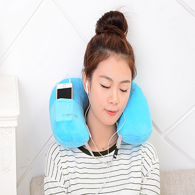 NACAI Candy Color U-Shape Pillow Airplane Portable Inflatable Pillow Velvet Cover Outdoor Travel Business Trip Cervical Pillow