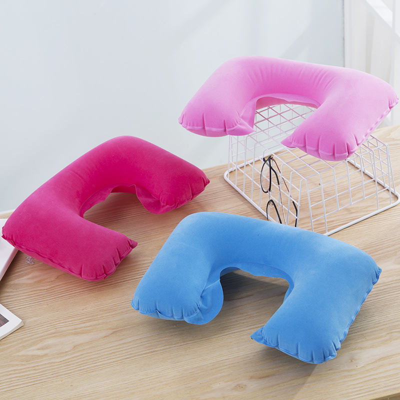 Supply Inflatable Travel Pillow U-Shape Pillow Neck Pillow PVC Flocking Inflatable Pillow PVC Flocking Inflatable Pillow