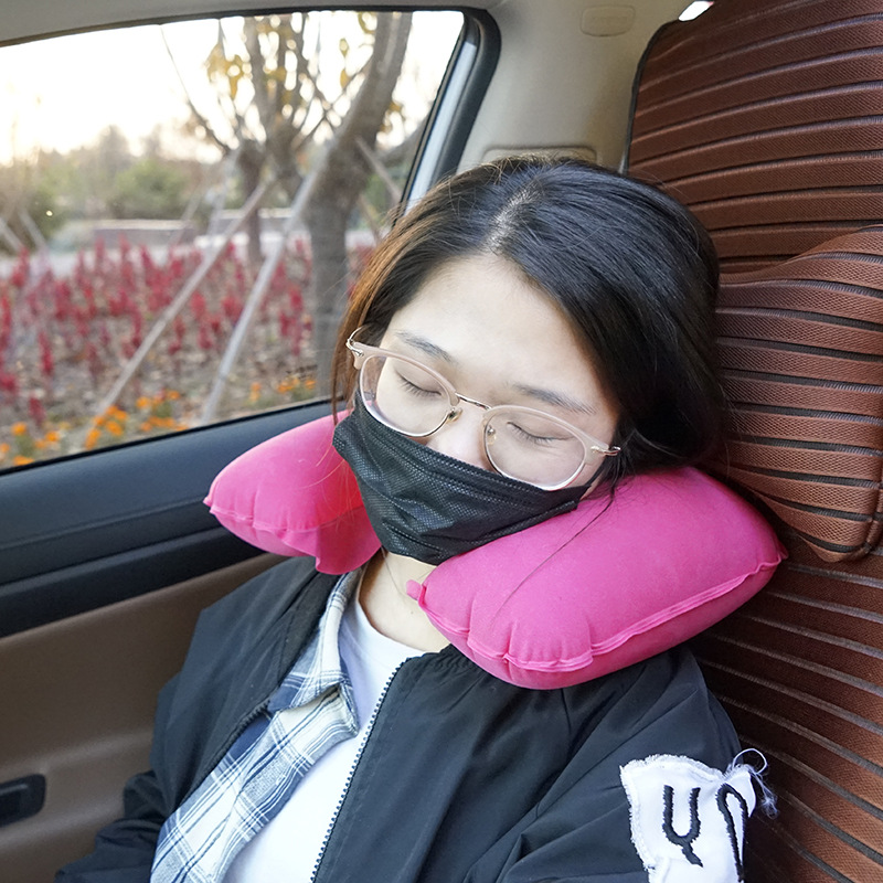 Supply Inflatable Travel Pillow U-Shape Pillow Neck Pillow PVC Flocking Inflatable Pillow PVC Flocking Inflatable Pillow