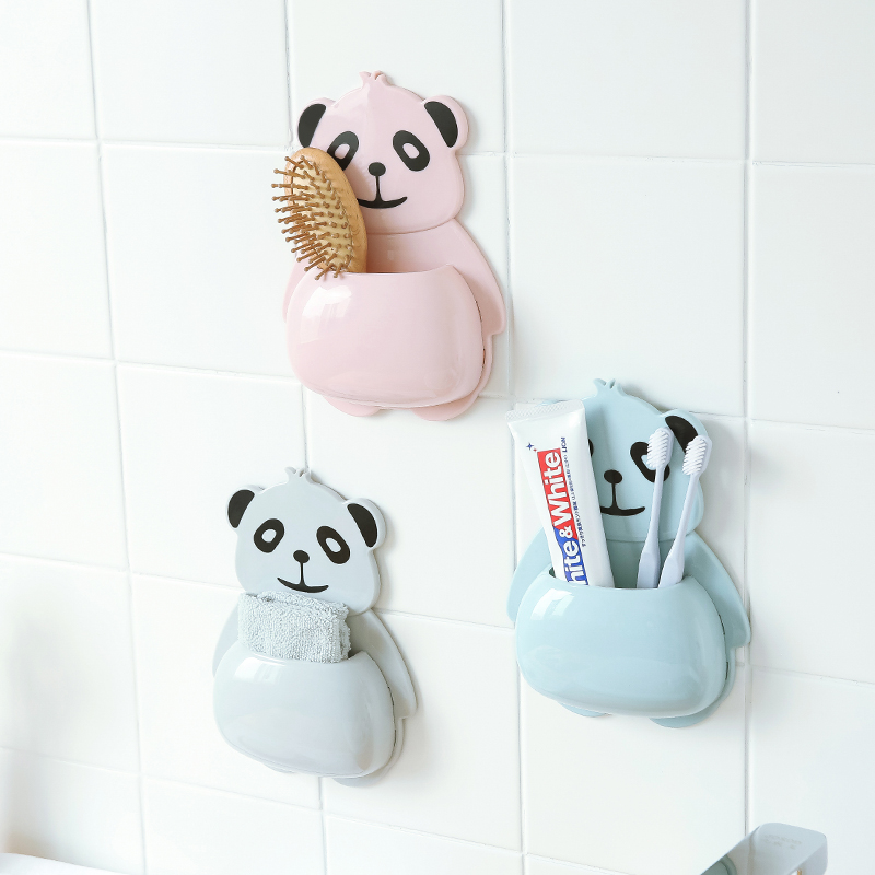 Cartoon Panda Toothbrush Holder Bathroom Suction Cup Punch-Free Children&#039;s Toothbrush Storage Rack Toothpaste Holder