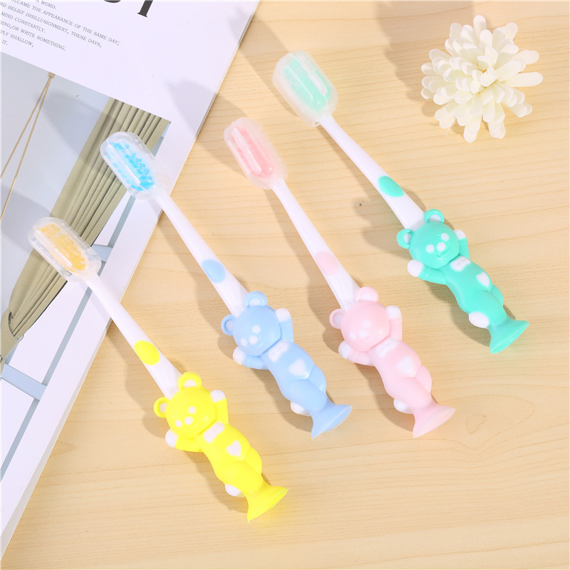 Japanese lovely cartoon 4 small rabbit bear soft bristle children &#039;s toothbrush with suction cup baby toothbrush