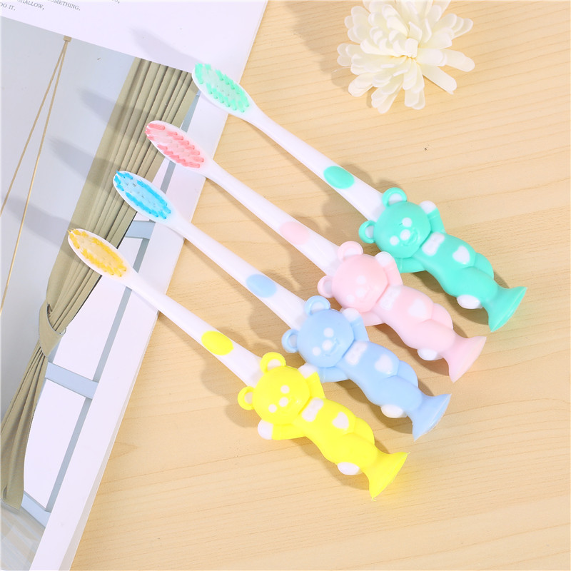 Japanese lovely cartoon 4 small rabbit bear soft bristle children &#039;s toothbrush with suction cup baby toothbrush
