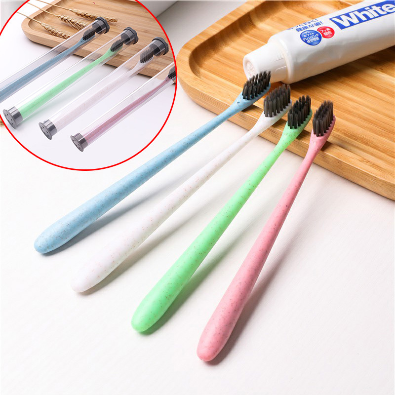 Wheat Straw Children&#039;s Toothbrush Filament Soft Hair Adult Portable Travel Couple Bamboo Charcoal Head Single Tube Packing Toothbrush