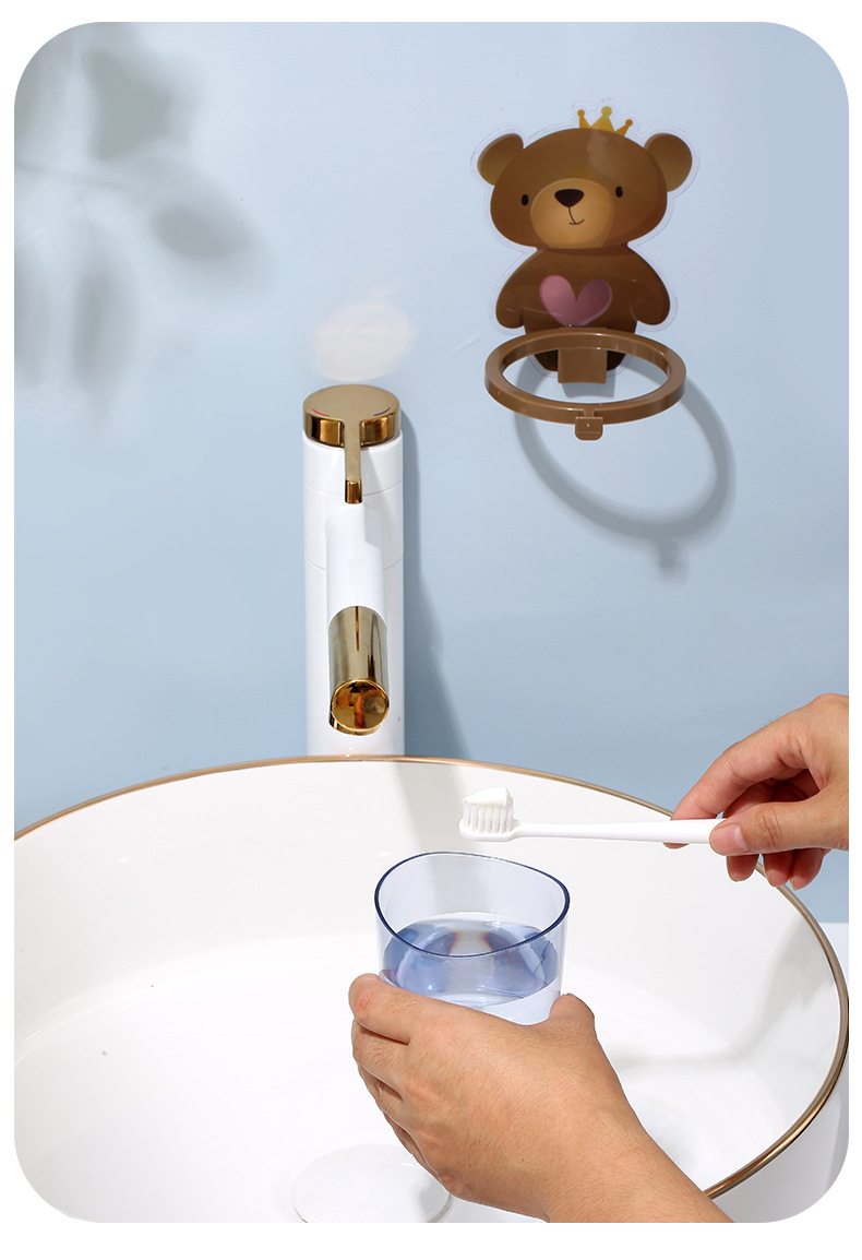 Punch-Free Bear Toothbrush Cup Holder Creative Wall-Mounted Children's Washing Cup Storage Tooth-Cleaners Gargle Punch-Free Bear Toothbrush Cup Holder Creative Wall-Mounted Children's Washing Cup Storage Tooth-Cleaners Gargle