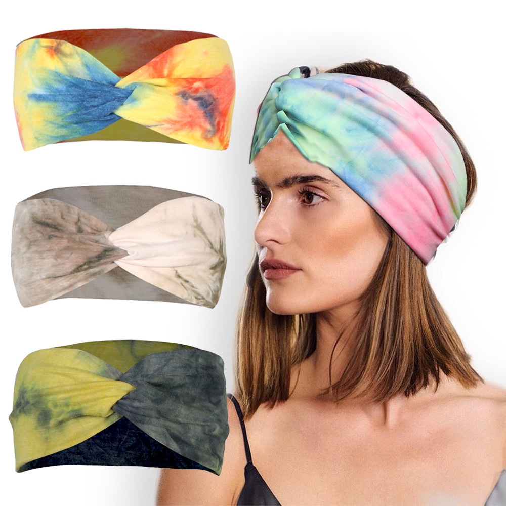 Europe and America Cross Border New Fashion Tie-Dye Fabric Cross Hair Band Hair Accessories Women&#039;s Yoga Running Exercise Hair Band Customized