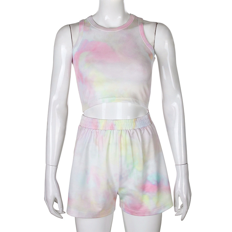 Summer 2020 Aliexpress New Women's fashion versatile tie-dye slimming Slimming crop vest shorts hair Summer 2020 Aliexpress New Women's fashion versatile tie-dye slimming Slimming crop vest shorts hair