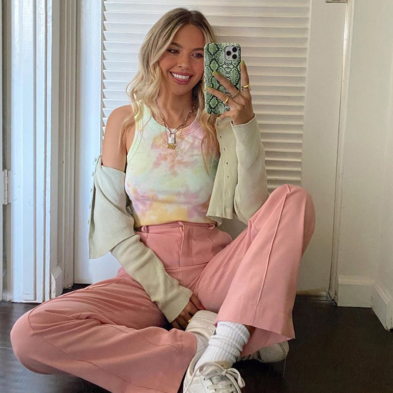 Summer 2020 Aliexpress New Women's fashion versatile tie-dye slimming Slimming crop vest shorts hair Summer 2020 Aliexpress New Women's fashion versatile tie-dye slimming Slimming crop vest shorts hair