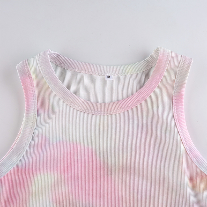 Summer 2020 Aliexpress New Women's fashion versatile tie-dye slimming Slimming crop vest shorts hair Summer 2020 Aliexpress New Women's fashion versatile tie-dye slimming Slimming crop vest shorts hair