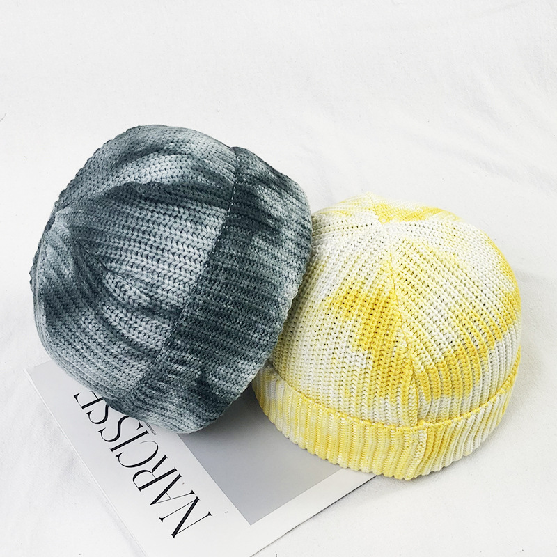 Woolen Cap Men&#039;s Cool Popular Brand Tie-Dye Craft Autumn and Winter Knitted Hat Hip-Hop Street Hat Autumn Closed Toe Beanie Hat Tide