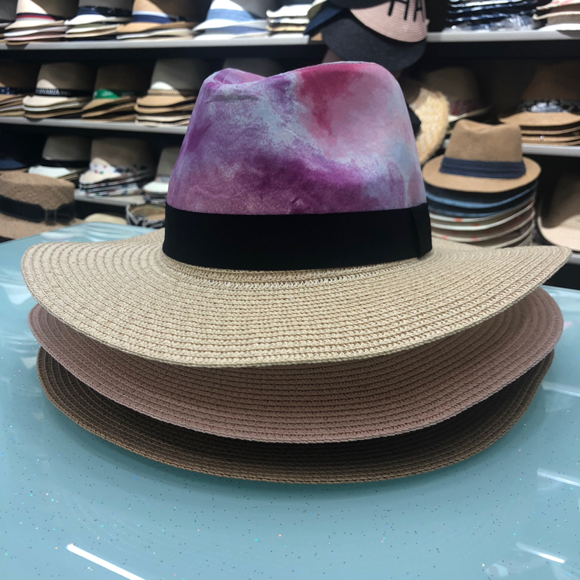 Popular Tie-Dye Straw Hat Women's Beach Sun-Proof Top Hat Popular Tie-Dye Straw Hat Women's Beach Sun-Proof Top Hat