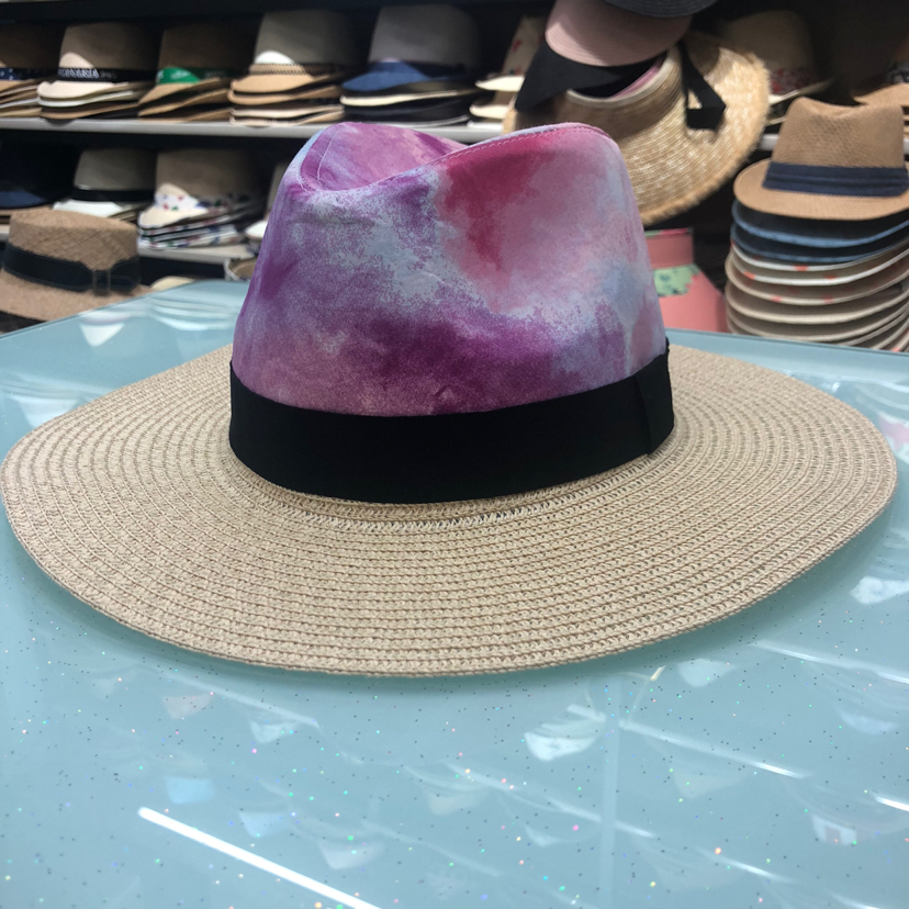 Popular Tie-Dye Straw Hat Women's Beach Sun-Proof Top Hat Popular Tie-Dye Straw Hat Women's Beach Sun-Proof Top Hat