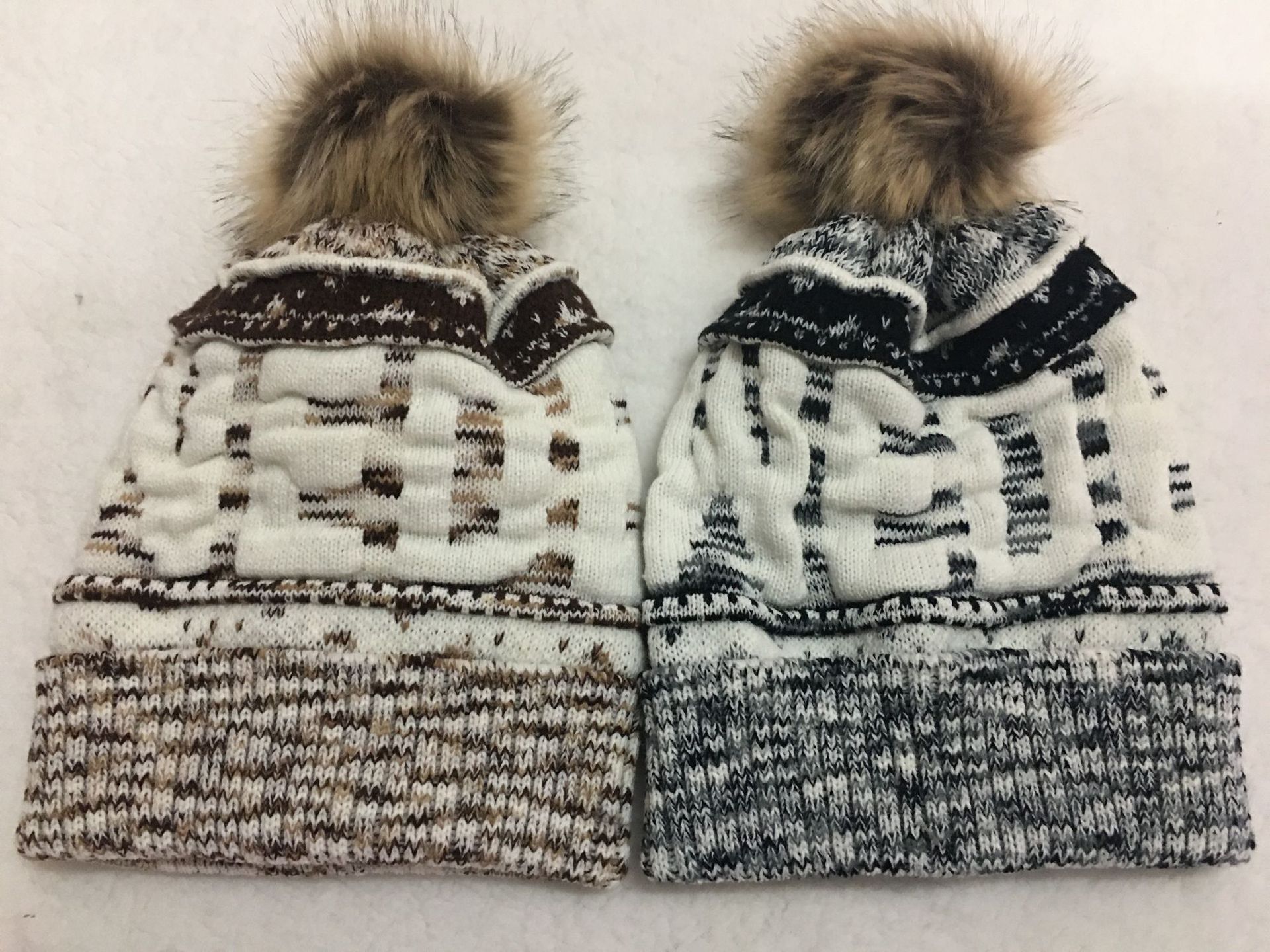 Winter European American Style Knitted Letter Jacquard Warm Women's Hat Plush Lining Big Fur Ball Men's Section-Dye String Hat Winter European American Style Knitted Letter Jacquard Warm Women's Hat Plush Lining Big Fur Ball Men's Section-Dye String Hat