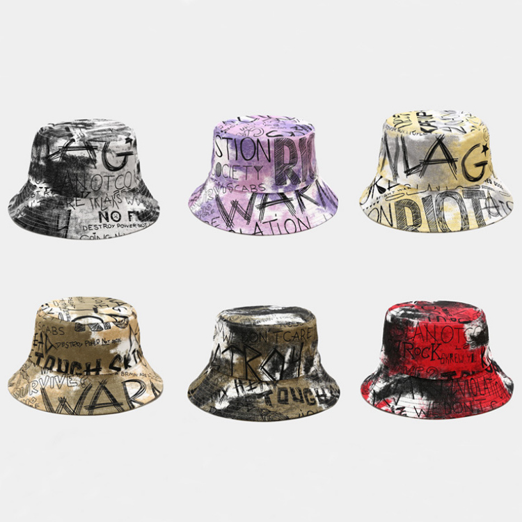 Tie-dye Letter Printing Fashion Hip-hop Unisex Bucket Hat 20