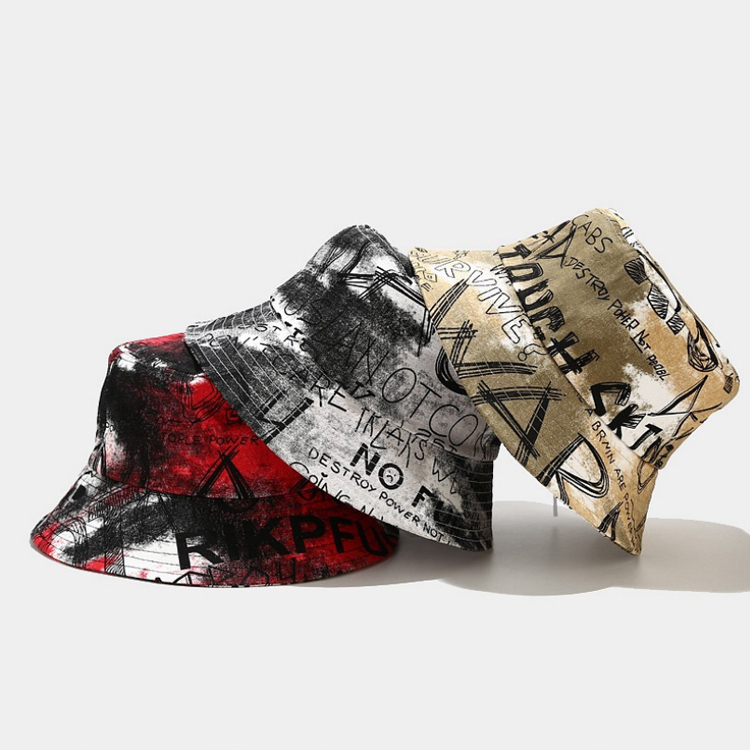 Tie-dye Letter Printing Fashion Hip-hop Unisex Bucket Hat 20