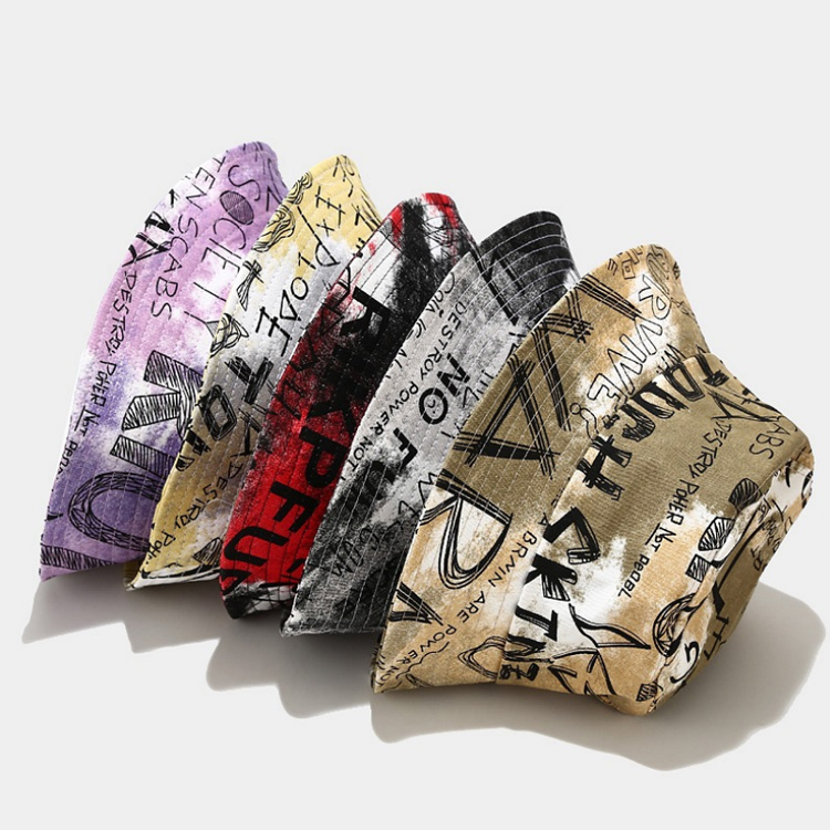 Tie-dye Letter Printing Fashion Hip-hop Unisex Bucket Hat 20