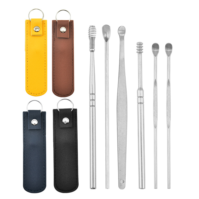 Stainless Steel Earpick Spiral Ear Pick Six-Piece Set Ear Cleaner Ear Cleaning Ear Picking Tools 6-Piece Set