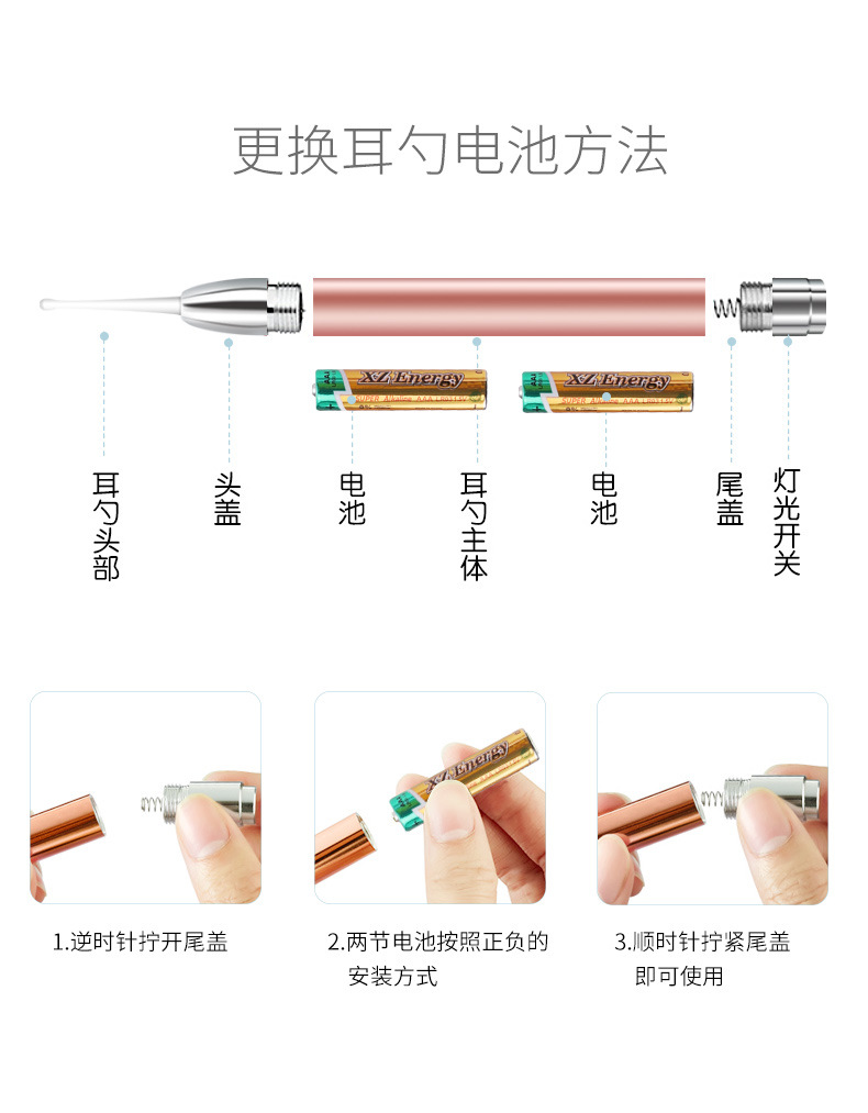 Factory Direct Sales Children's Luminous Ear Pick Tools with Light Ear Tweezers Visual Safety Ear-Picker Ear Cleaner Ear Pick Ear Pick Set