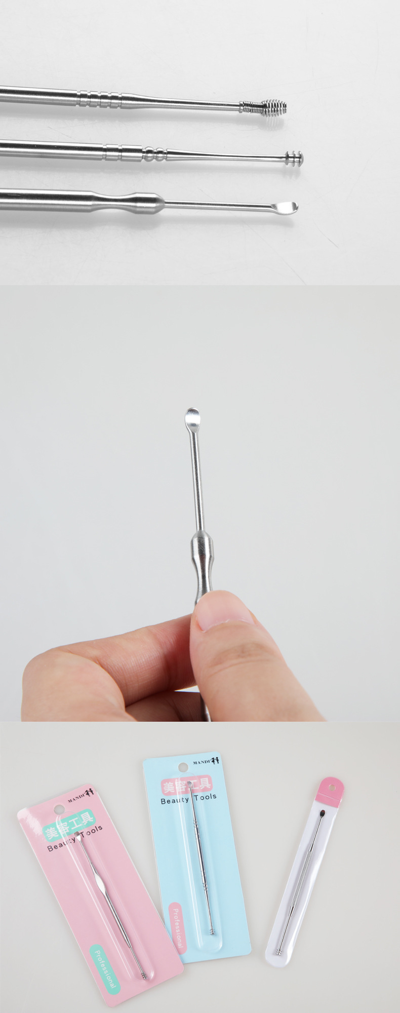 Stainless Steel Spiral Double-Headed Ear-Picker File Flower Stainless Steel Ear Pick Ear Cleaner Ear Ear Cleaner