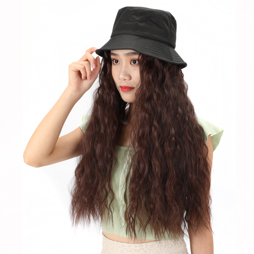 Factory direct selling fisherman&#039;s hat corn perm integral wig women&#039;s wool roll water ripple long curly hair wig