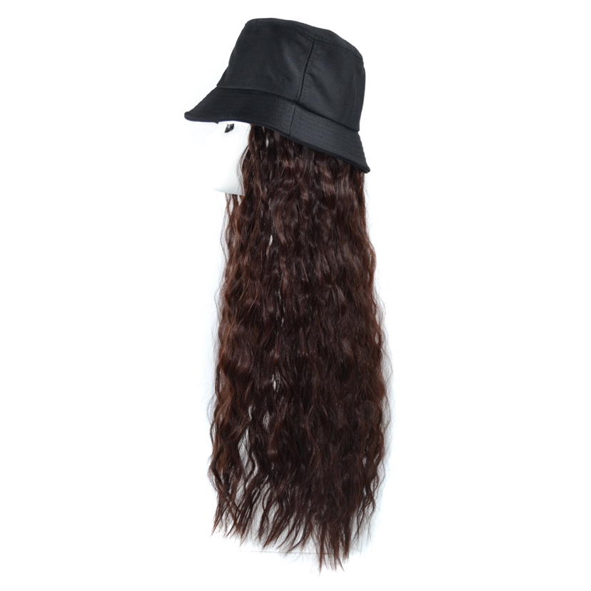 Factory direct selling fisherman&#039;s hat corn perm integral wig women&#039;s wool roll water ripple long curly hair wig