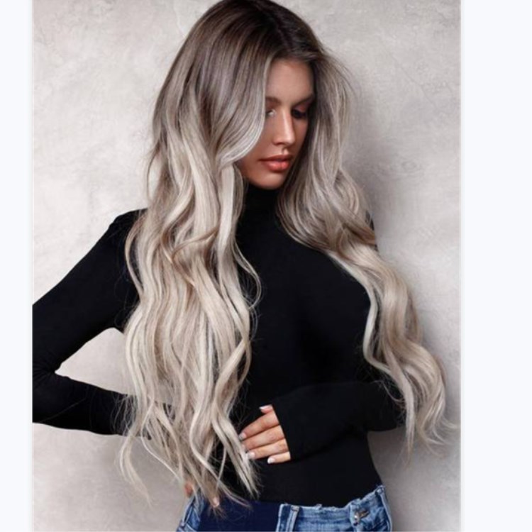 Cross-Border European and American Women's Curly Hair Manufacturers Wholesale Hair Mid-Length Long Hair Chemical Fiber Golden Gradient Wig Full-Head Wig Cross-Border European and American Women's Curly Hair Manufacturers Wholesale Hair Mid-Length Long Hair Chemical Fiber Golden Gradient Wig Full-Head Wig