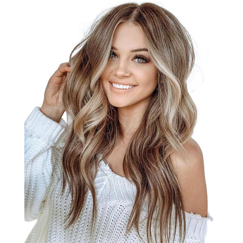 Cross-Border European and American Women's Curly Hair Manufacturers Wholesale Hair Mid-Length Long Hair Chemical Fiber Golden Gradient Wig Full-Head Wig Cross-Border European and American Women's Curly Hair Manufacturers Wholesale Hair Mid-Length Long Hair Chemical Fiber Golden Gradient Wig Full-Head Wig