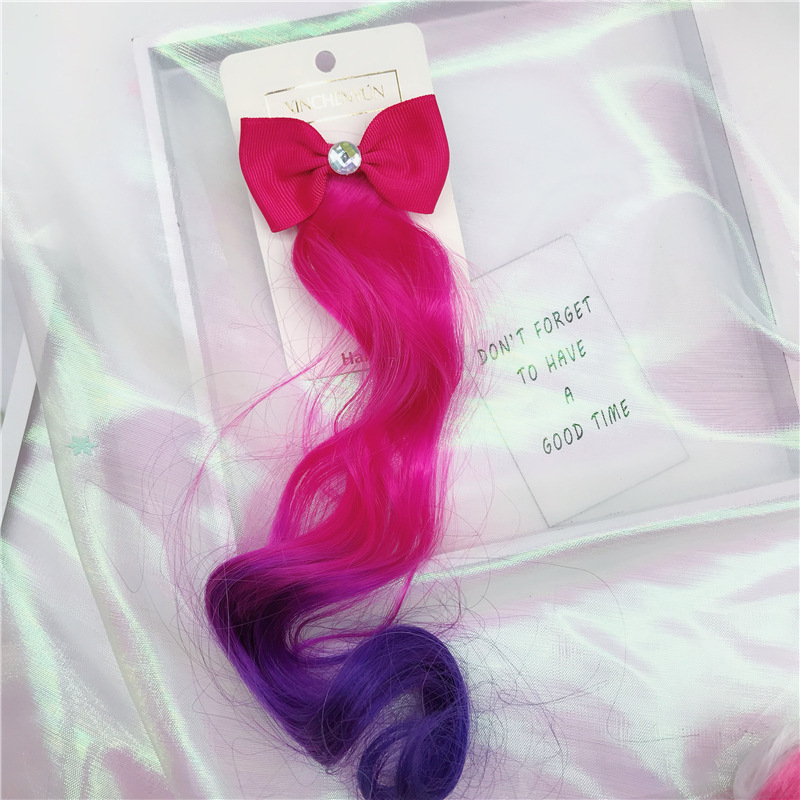 Korean New Bow Wig Barrettes Children&#039;s Wig Hair Accessories Colorful Gradient Braid Curly Hair Hairpin Barrettes