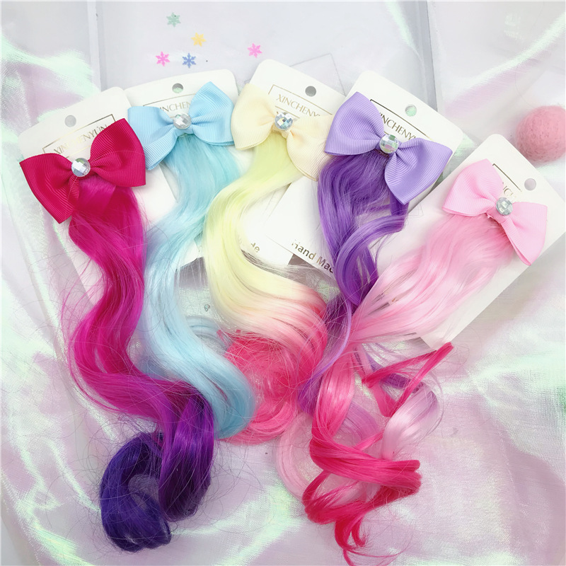 Korean New Bow Wig Barrettes Children's Wig Hair Accessories Colorful Gradient Braid Curly Hair Hairpin Barrettes Korean New Bow Wig Barrettes Children's Wig Hair Accessories Colorful Gradient Braid Curly Hair Hairpin Barrettes
