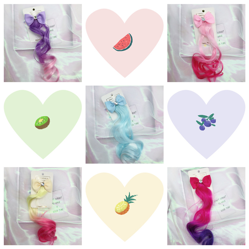 Korean New Bow Wig Barrettes Children's Wig Hair Accessories Colorful Gradient Braid Curly Hair Hairpin Barrettes Korean New Bow Wig Barrettes Children's Wig Hair Accessories Colorful Gradient Braid Curly Hair Hairpin Barrettes