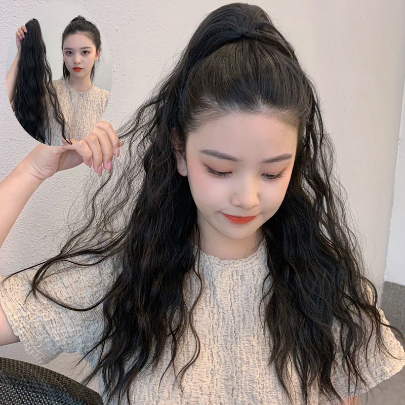 Wig Women&#039;s Long Hair Ponytail Grip Big Wavy Net Red High Ponytail Long Curly Hair Strap Corn Curler Ponytail Braid