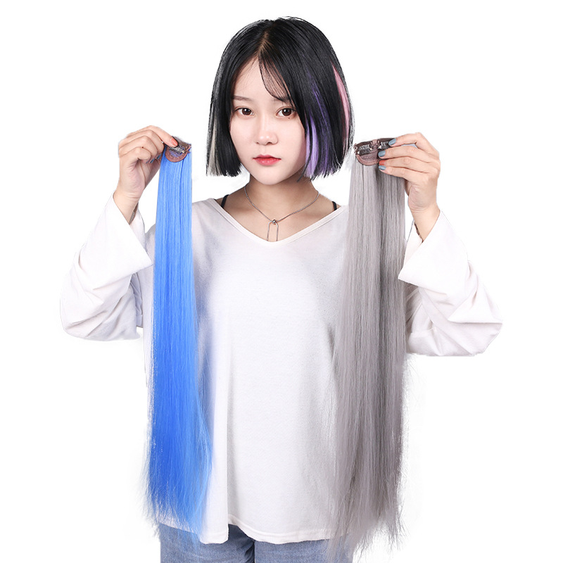 Set Hanging Ear Dyed Wig Set Dyed Simulation Hair Straight Hair Dyed Wig Women&#039;s Long Hair One Piece Color Hair Piece