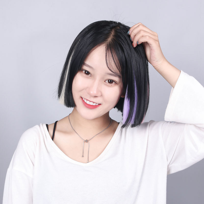 Set Hanging Ear Dyed Wig Set Dyed Simulation Hair Straight Hair Dyed Wig Women&#039;s Long Hair One Piece Color Hair Piece