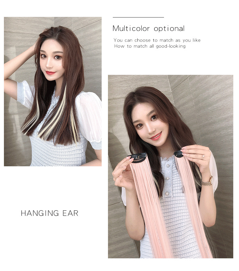 Color EarHanging Dyed Long Straight Hair Highlighting Gradient OnePiece Hair Extension Seamless Invisible Wig Set Color EarHanging Dyed Long Straight Hair Highlighting Gradient OnePiece Hair Extension Seamless Invisible Wig Set