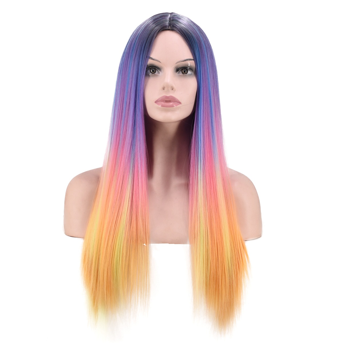 European and American New Four-Color Dyed Gradient Wig Long Straight Hair Hot Selling Fashion Ladies Center-Parted Wig, Factory Direct Sales European and American New Four-Color Dyed Gradient Wig Long Straight Hair Hot Selling Fashion Ladies Center-Parted Wig, Factory Direct Sales