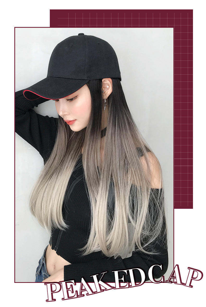 Cross-Border Wholesale Hat Wig One-Piece Gradient Dyed Long Straight Hair Peaked Cap Long Hair Inner Buckle Internet Celebrity Wig Cross-Border Wholesale Hat Wig One-Piece Gradient Dyed Long Straight Hair Peaked Cap Long Hair Inner Buckle Internet Celebrity Wig