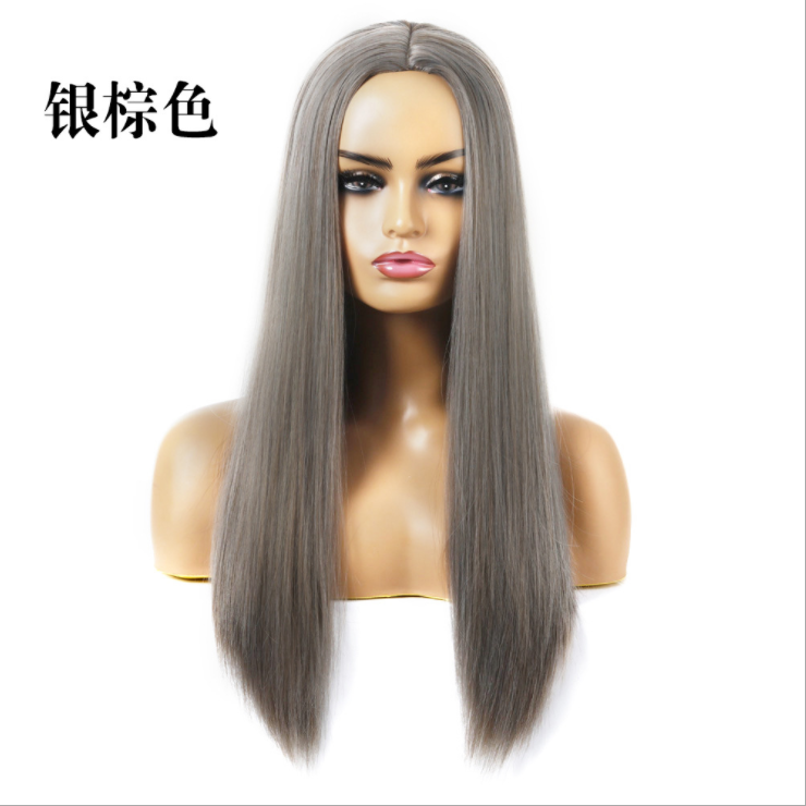 Wig Female Cross-Border New Arrival European and American Foreign Trade Hot Sale Dyed Long Straight Hair Factory Wholesale Ladies Chemical Fiber Hair Wig Sheath Wig Female Cross-Border New Arrival European and American Foreign Trade Hot Sale Dyed Long Straight Hair Factory Wholesale Ladies Chemical Fiber Hair Wig Sheath