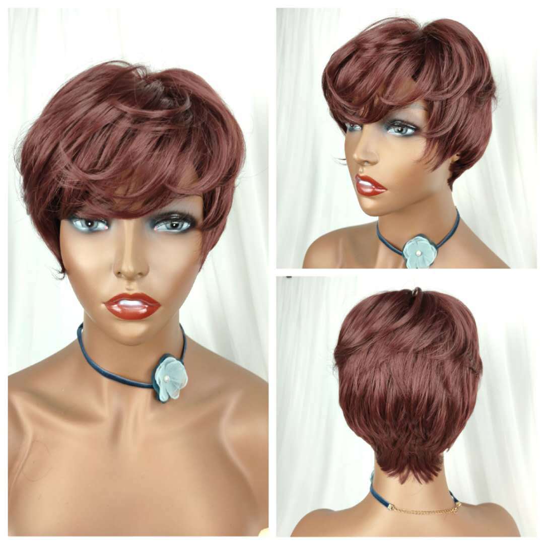 AliExpress European and American Short Hair Women&#039;s Fashion Dark Brown Dyed Micro Volume Short Hair Set High-Temperature Fiber Chemical Fiber Wig