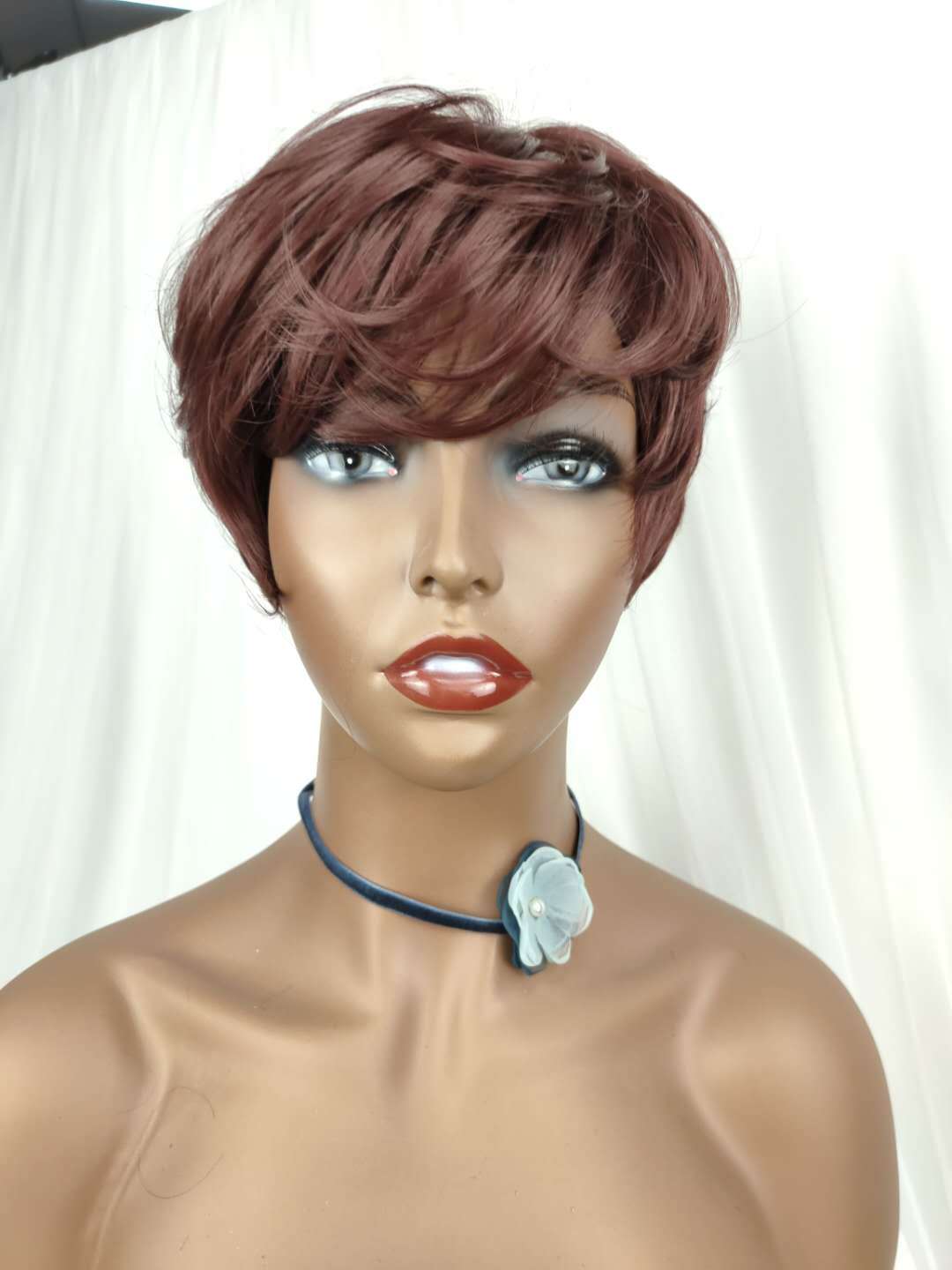 AliExpress European and American Short Hair Women&#039;s Fashion Dark Brown Dyed Micro Volume Short Hair Set High-Temperature Fiber Chemical Fiber Wig