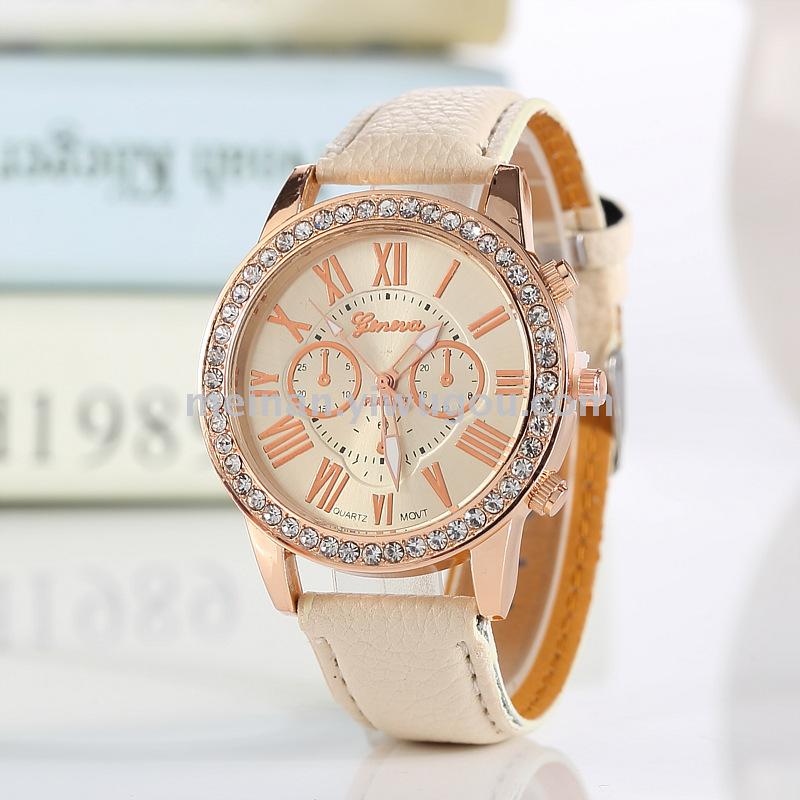 Blonde candy color Geneva double level watch three diamond students table