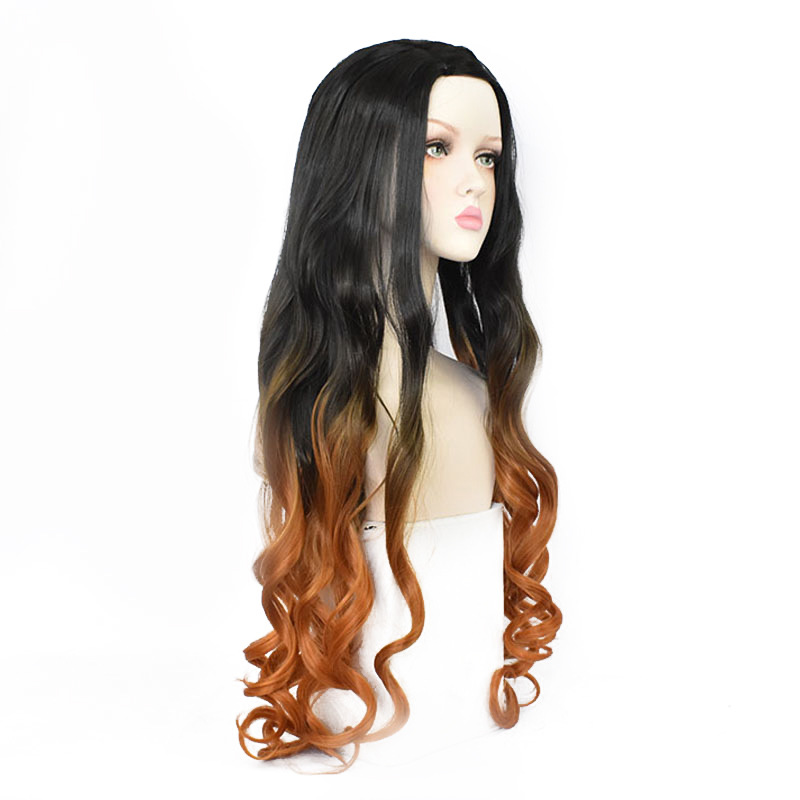 Ghost Blade Cosplay Wig Anime Stove Door Nezuko Fake Fur Exquisite Dyed Gradient Long Curly Hair Currently Available