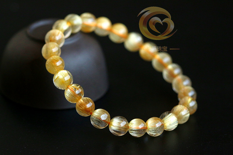 Natural Gold Rutilated Quartz Bracelet 23456a Smooth Hair Multi-Blonde Bracelet Crystal Ornament Factory Direct Sales Crystal